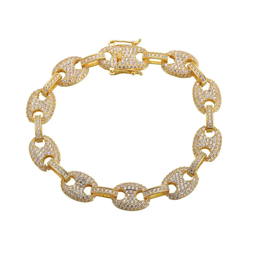 Bracciale da tennis ghiacciato con zirconi a catena con perline Materiale in rame Oro Sier Colore Bling Cz Bracciale da uomo Hip Hop9961901 Consegna a goccia Gioielli Oterm