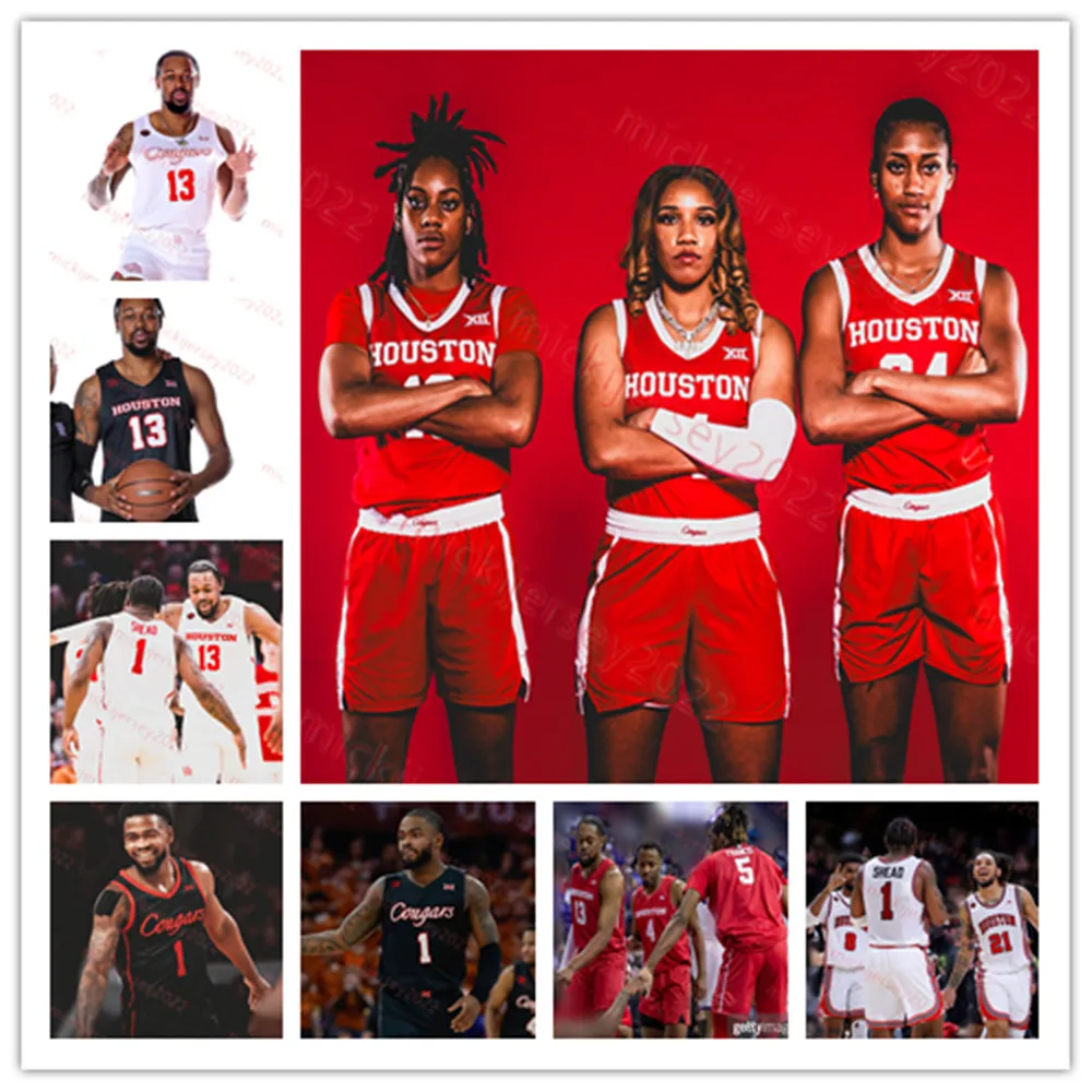 2024 XII houston cougars jersey Cedric Lath LJ Cryer Damian Dunn Jacob McFarland Kordelius Jefferson Joseph Tugler College gestikte houston basketbalshirts