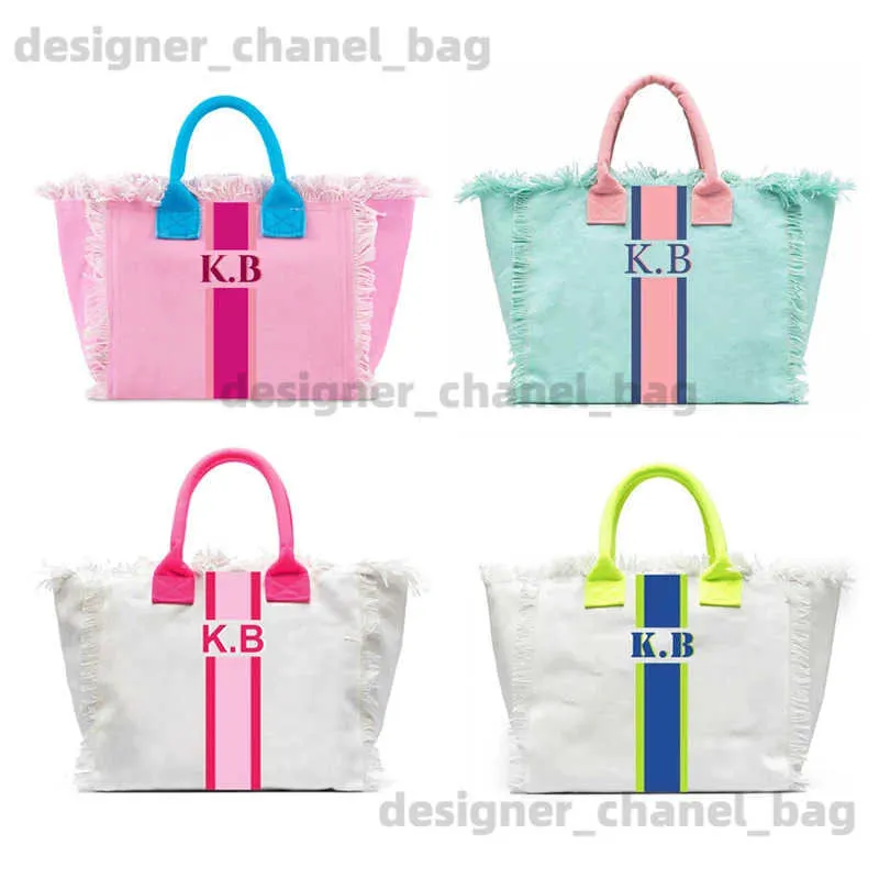 Totes Summer American Style Trends Stripe Printing Womens Handbag Letters Canvas Tote Beach Bag Gift T240220