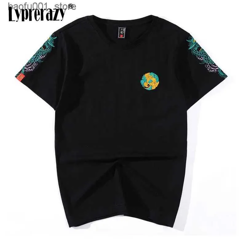 Camisetas para hombres Lyprerazy Streetwear Dragón Bordado Camiseta Hombres Hip Hop Algodón O-cuello Estilo chino Hombre Verano Camiseta Casual Harajuku Tee Q240220