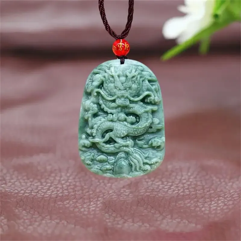 Pendentifs Jade Dragon pendentif collier chinois bijoux accessoires cadeau naturel sculpté cadeaux pour femmes vert amulettes réel Vintage hommes homme