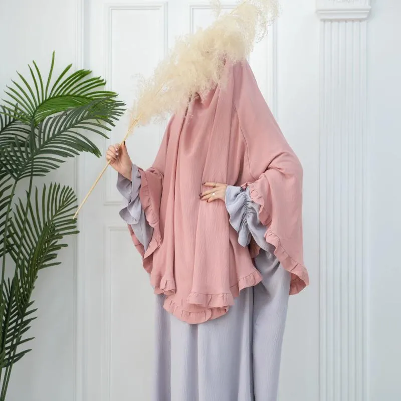 Vêtements ethniques Eid Ruffle Hijab Femmes musulmanes Grand Khimar Écharpe de prière islamique Ramadan Dubaï Turquie Coiffe Foulard Niqab Nikab Abaya