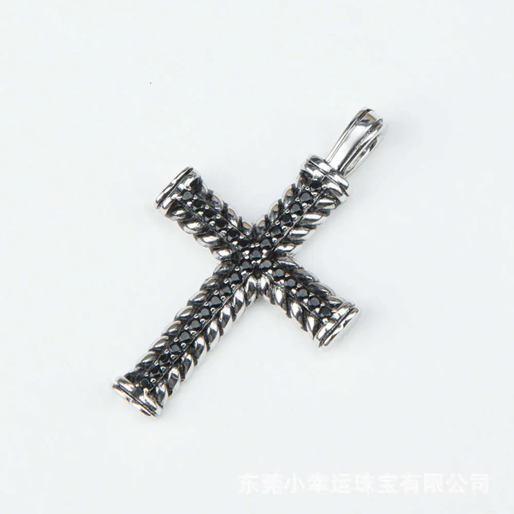 Designer David Yumans Yurma Yurma Jewelry Cross Set Black Diamond Zircon Necklace med rostfritt stålkedja och dubbelknappslinje hänge