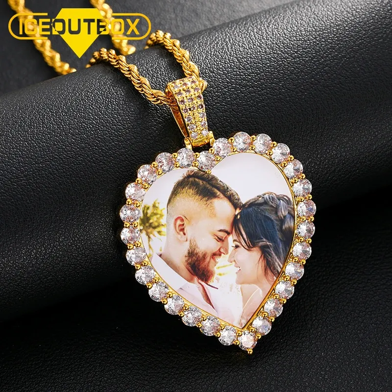 Colliers Nouveaux coeur rotatif Love Memory Picture Baguette Collier Pendant