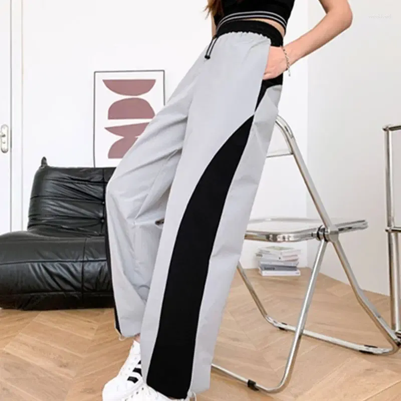 Women's Pants Office Lady Casual Ladies Young Style Elastic Waist Spring Autumn Thin Fashion Patchwork Clothing Pocket Wide Leg