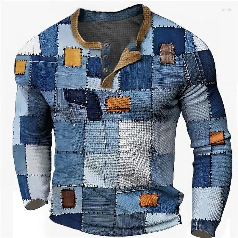 Homens Camisetas Gráfico Xadrez Designer Casual Vintage 3D Impressão Henley Camisa Waffle Sports Outdoor Holiday Festival