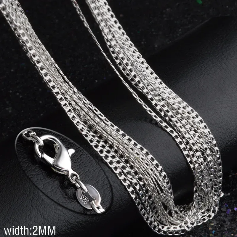 Man kvinna halsband 925 silverplätering 2mm i sidled kedjan halsband 16 tum/18 tum/20 tum/22 tum/24 tum/26 tum/28 tum/30 tum