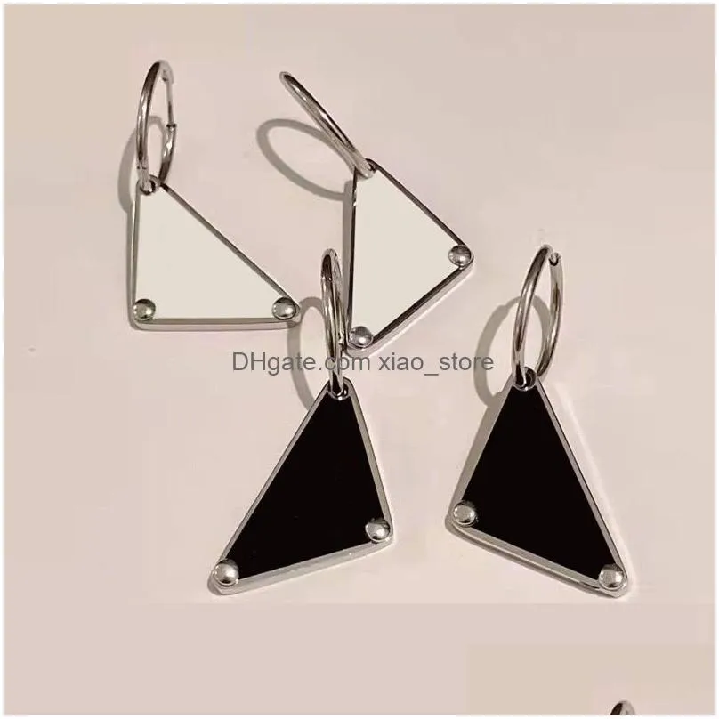 enamel black white studs designer earring fashion jewlery letters creative clip on orecchini triangle shape classic dangle earrings for women hoop cute zb044