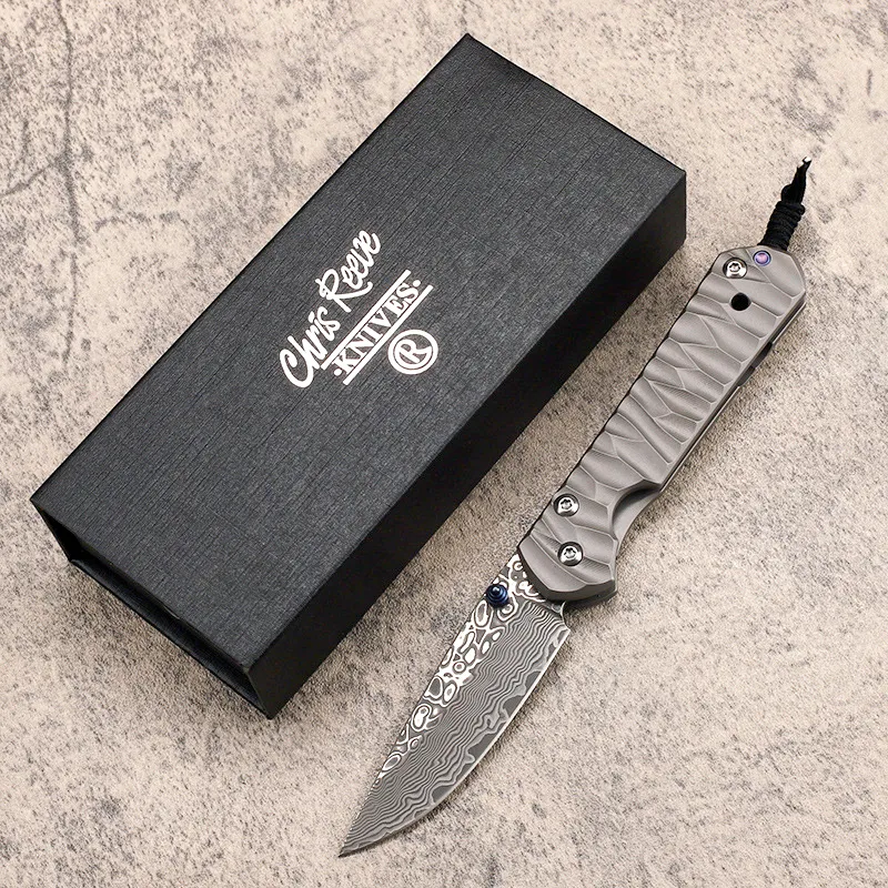 Neue Ankunft High End CR Kleine Klappmesser Damaskus Stahl Klinge CNC TC4 Titan Legierung Griff Outdoor EDC Tasche Ordner messer Überleben Ausrüstung