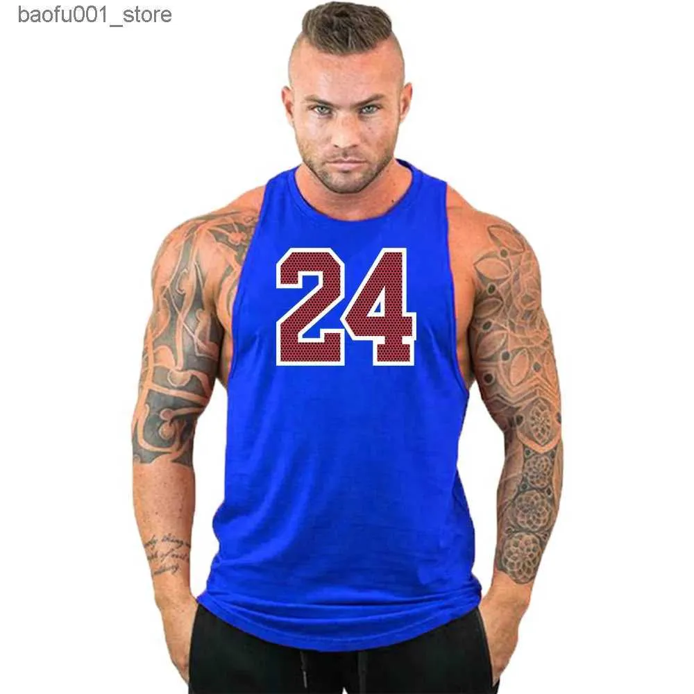 Herr t-shirts Nya ankomster Mens Sports Stringer Singlets ärmlös skjorta Fitness Bodybuilding Tank Topps Gymträningskläder för män Tankop Q240220
