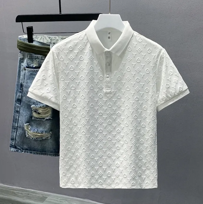 New Affordable Luxury Fashion Jacquard Casual Polo Shirt Summer Comfortable Breathable Youth Slim Lapel Short Sleeve T-shirt Men