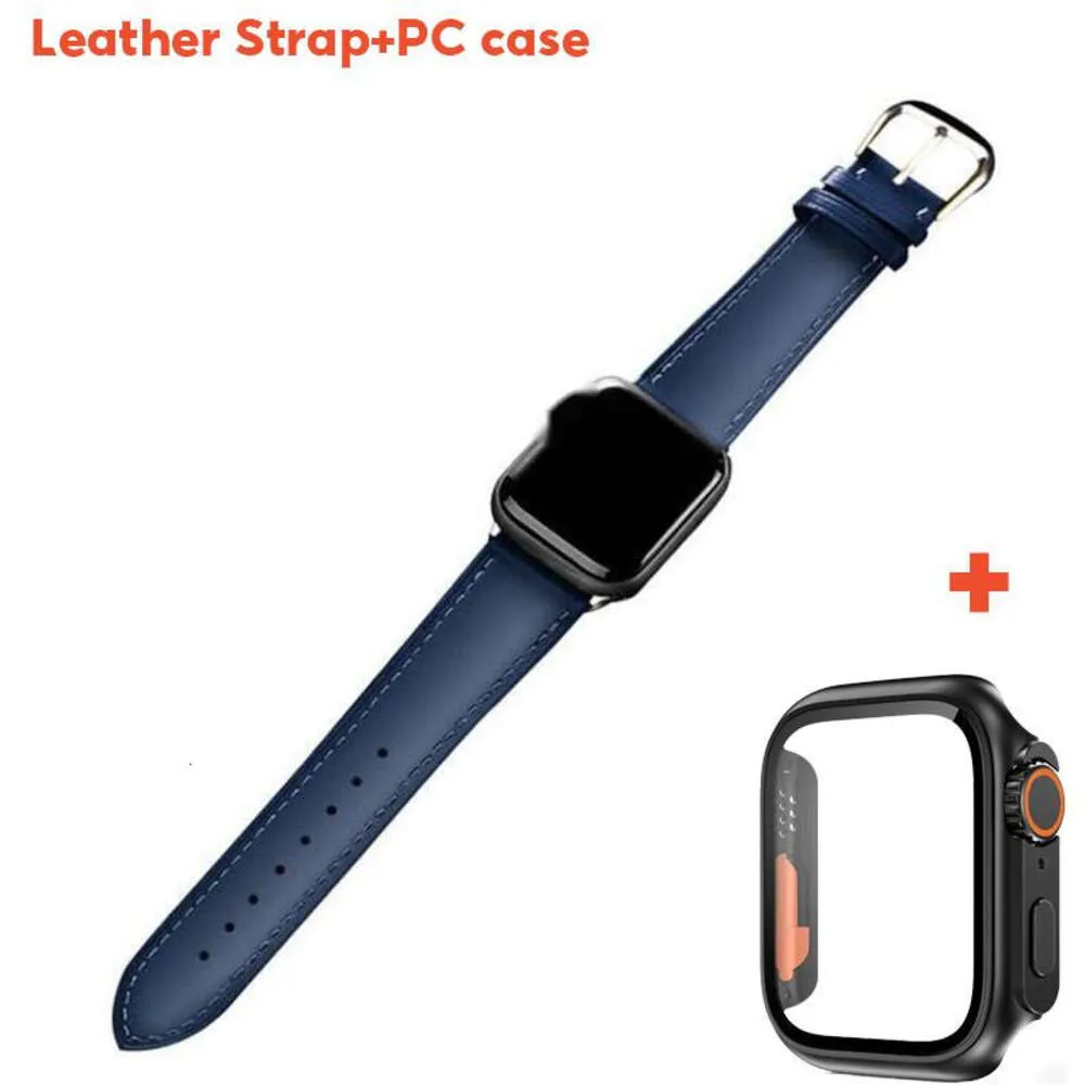 Correa de reloj de cuero genuino de piel de becerro + funda de PC 38mm 40mm 41mm para Iwatch 8 7 6 5 4 3 SE Reemplace la correa de muñeca 42mm 44mm 45mm para Apple Watch