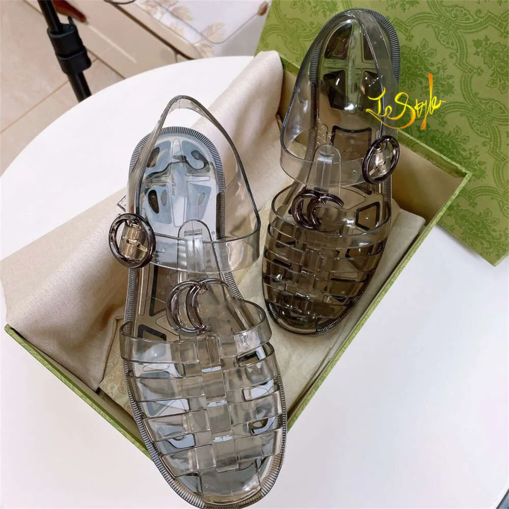 Designer Sandalen Jelly Slippers Damesschoenen Rubber Candy Transparant Clear Dames G Platte Gesp Strand Luxe Romeinse Schoenen Groen Blauw Maat EUR 35-42