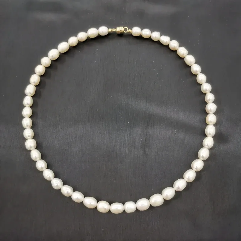 Colliers 7mm blanc ovale Collier de perles d'eau douce aimant fermoir 14K or rempli aimant fermoir Vintage perle gracieuse femme Collier Perles