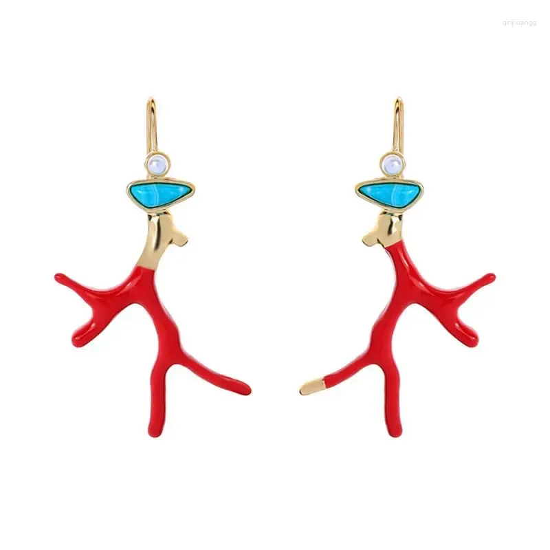 Studörhängen röd emalj Drop Coral Antlers Pendant Earring gren Akrylharts Dingle Smyckedekoration för kvinnor