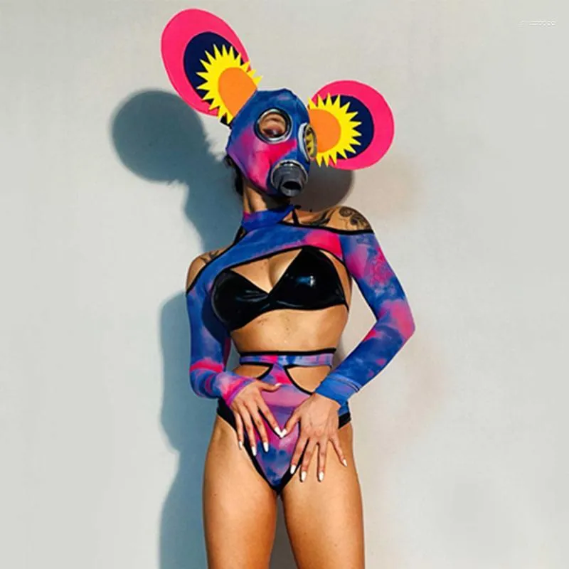 Abbigliamento da palco Abbigliamento da festival Abbigliamento da DJ femminile Donna Discoteca Bikini Copricapo Rave GOGO Costume Fantasia Feminina Abiti di Halloween