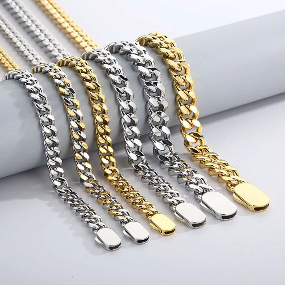 Four sided grinding vacuum electroplating gold Cuban bracelet Instagram jewelry niche rock hip-hop titanium steel mens necklace