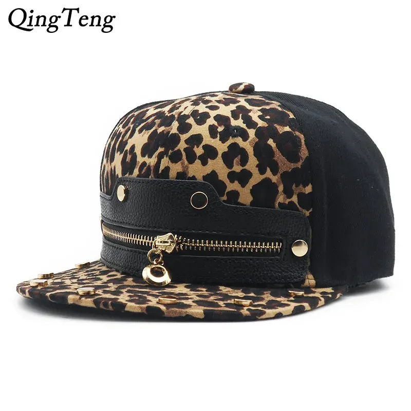 Uppsättningar 2021 män hiphop mode cap leopard tryck dragkedja anpassade snapback hattar billiga sommar utomhus solhatt swag baseball hatt