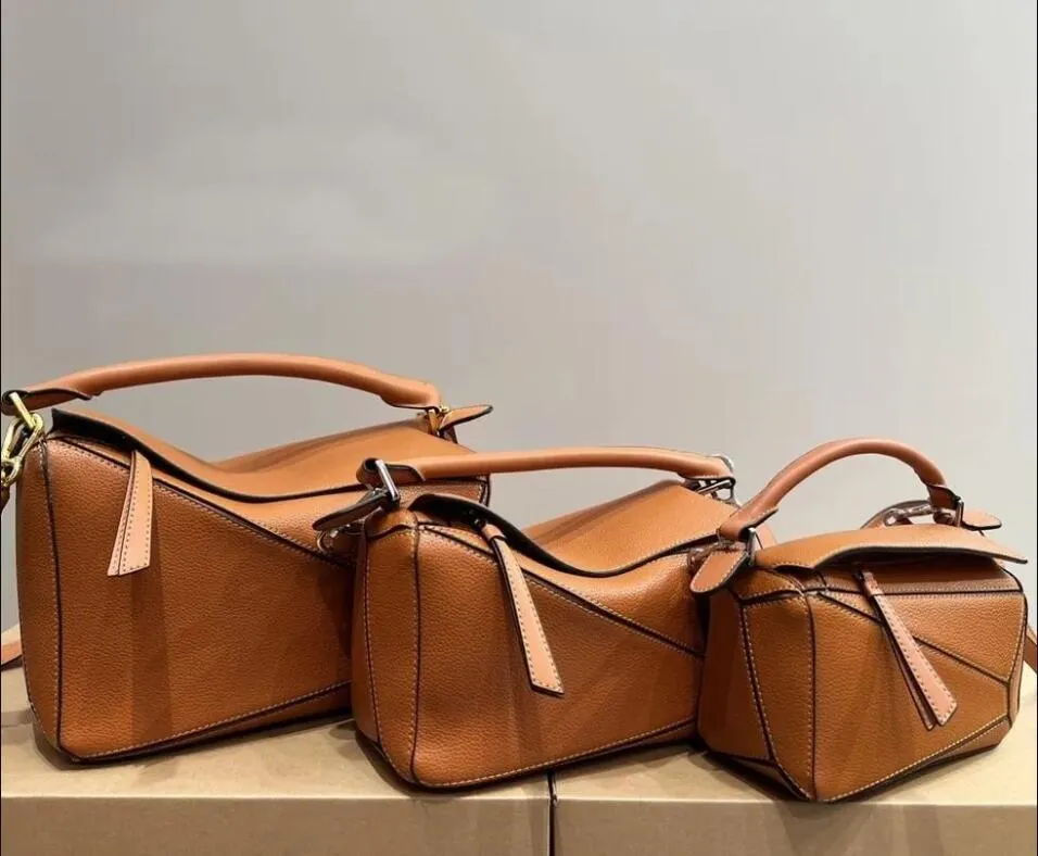 Designväska äkta läder handväska axelväska hink kvinnas påsar koppling totes crossbody geometry kvadrat kontrast färg lapptäcke