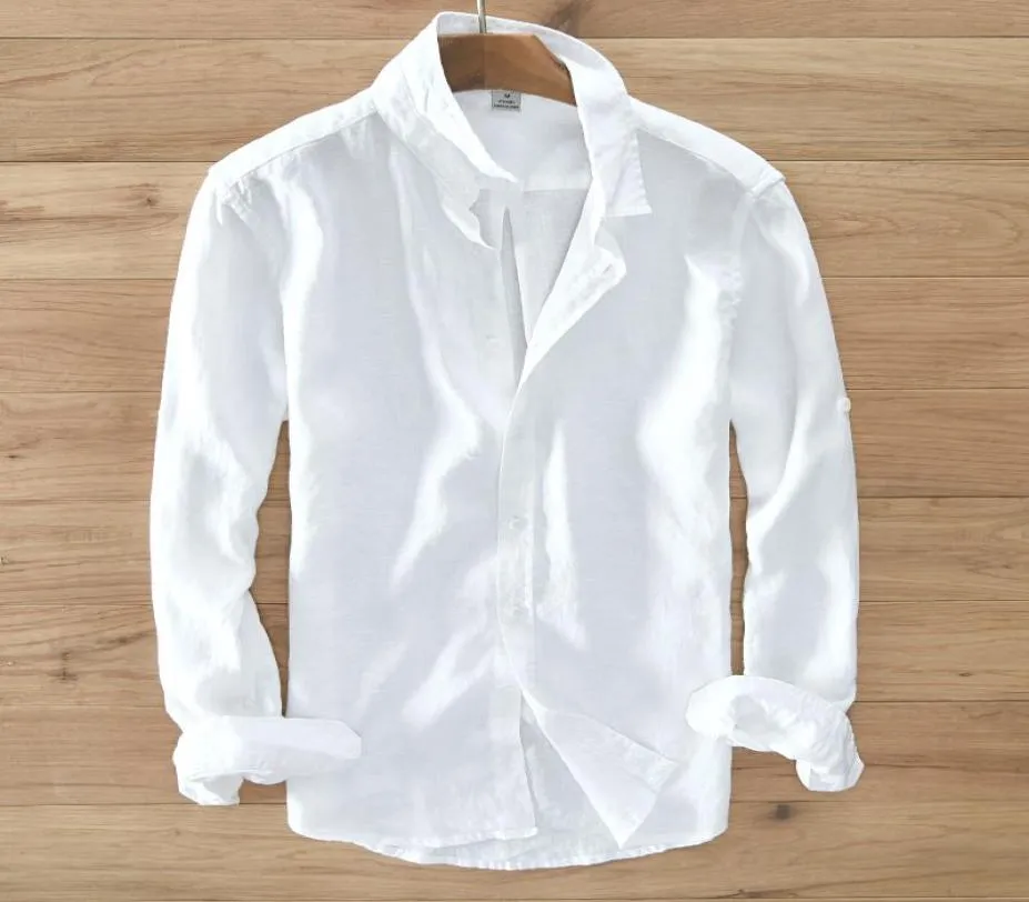 Men039s 100 Pure Linen Longsleeved Shirts Men Brand Clothing S3xl 5 kolorów solidna biała koszula CAMISA1835503