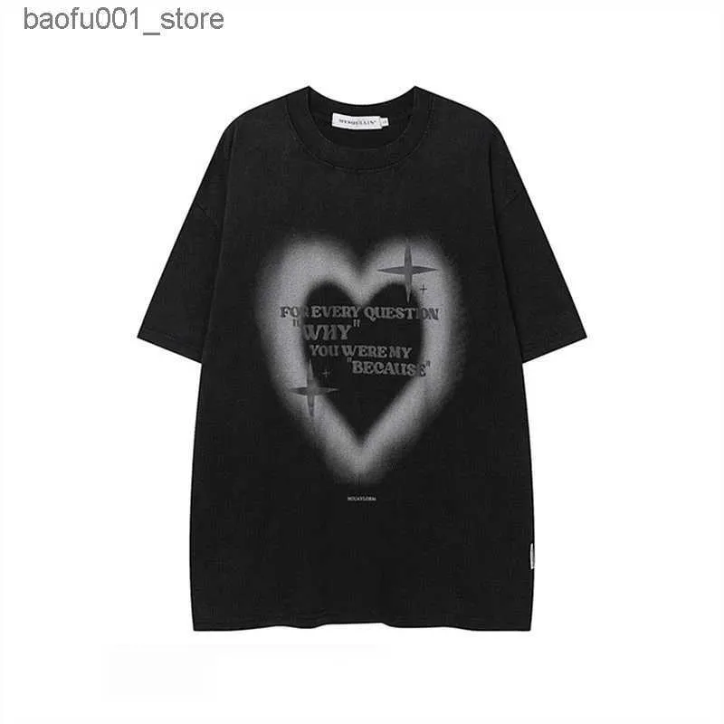 Herren-T-Shirts, modisches, süßes, bedrucktes Grafik-T-Shirt im Retro-Stil, amerikanisches Y2K-personalisiertes Herren- und Damen-Street-Hip-Hop-Gothic-Oversized-T-Shirt Q240220