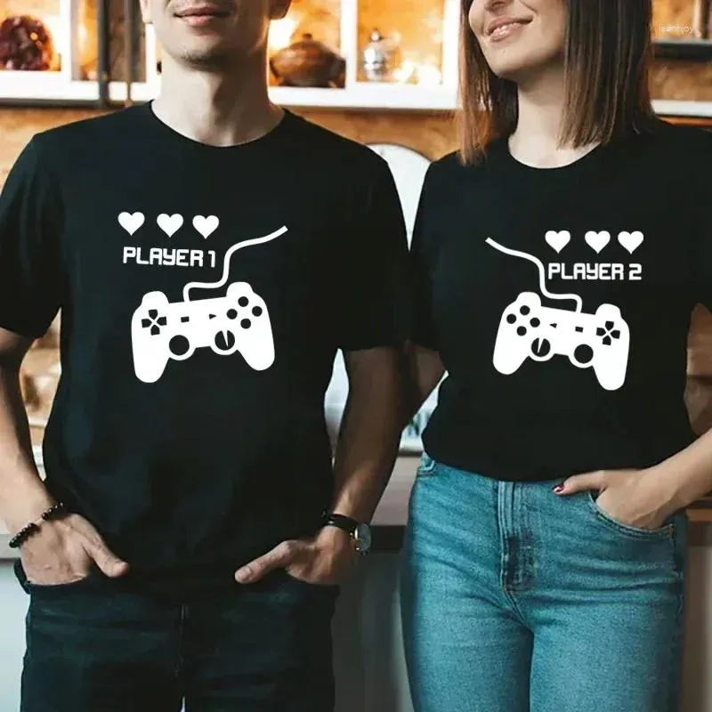Camisetas femininas camisa de casal camada 1 e jogador 2 jogo gráfico tshirts harajuku masculino feminino t verão manga curta amantes camiseta