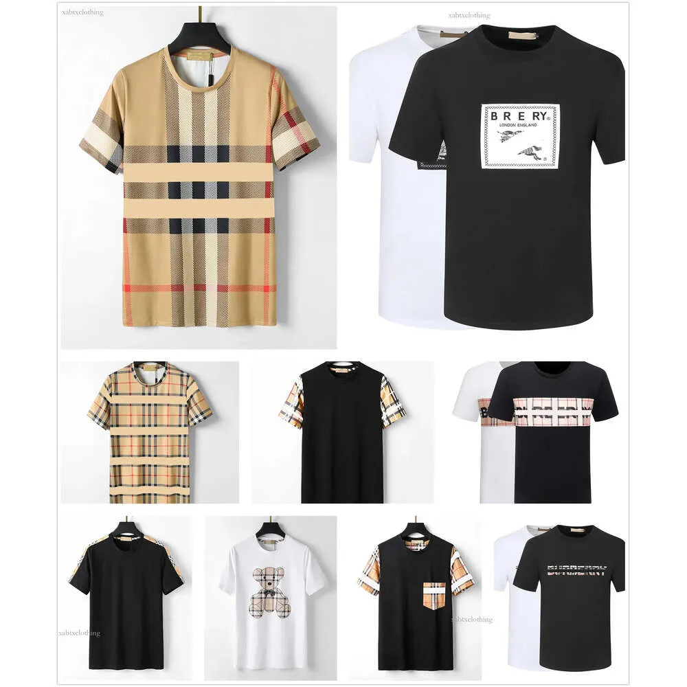 Camiseta de diseñador para hombre Rayas a cuadros en blanco y negro Marca Pony Print Lujo 100% algodón Antiarrugas Burrberry camiseta para hombre Pareja Street Hip Hop Manga corta
