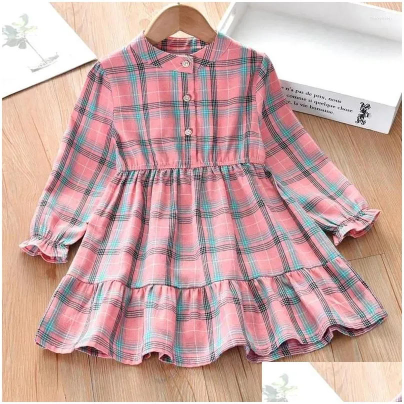 Abiti da ragazza Ragazza Vestiti per bambini Abito per ragazze Bambini Bambino Autunno Adolescente Manica lunga scozzese Colletto rovesciato Camicia Abiti Dro Ot5Ag