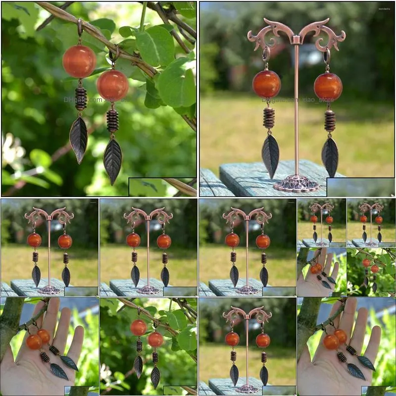 Dangle Lustre Boucles D'oreilles Femmes Ethnique Bronze Feuilles De Métal Couleur Corail Perlé Déclaration Goutte Pour La Fête De Mariage Cadeau Livraison Bijou Dh7Tm