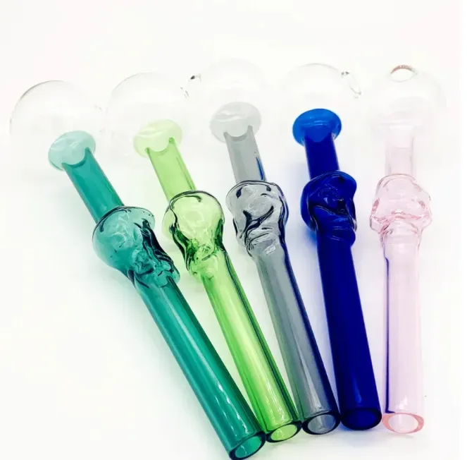 QBsomk skull bubbler pyrex glass pipes Curved Glass Oil Burners Pipes 5.5 inch length glass tube Balancer Skull Pipe smoking pipes