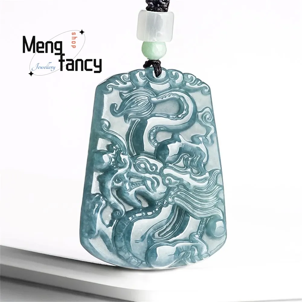 Pendants Natural Agoods Jadeite Blue Water Business Prosperity Fortune Zodiac Dragon Pendant Exquisite Retro Luxury Quality Fine Jewelry