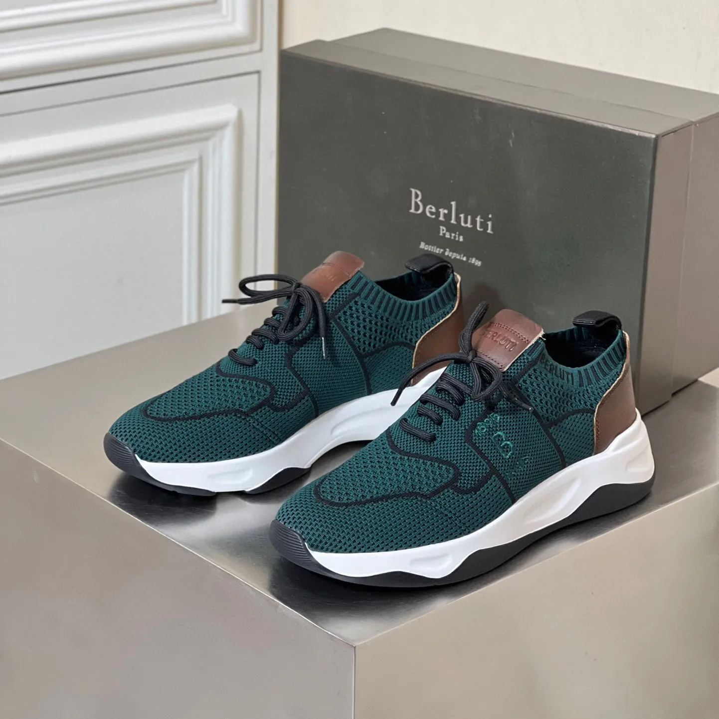 BERLUTI Shadow embroidered men\'s shoes and socks Berluti Handmade Mens Sports Shoes Shadow Knit and Leather  main image 3