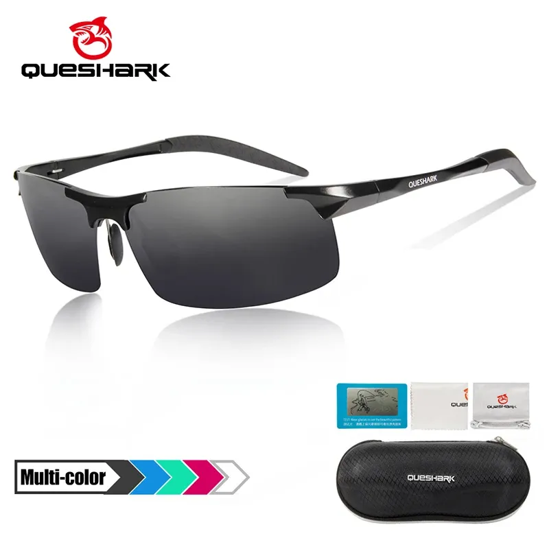 Eyewears QUESHARK Hombres Mujeres Aluminio Magnesio HD Polarizado Ciclismo Gafas de sol Ultraligero Recubrimiento de moda Gafas Bicicleta Gafas