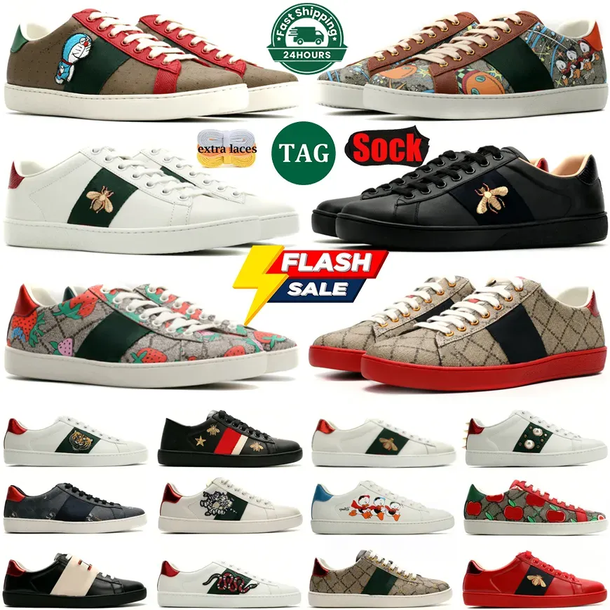 Designer Italien sneakers plattform låga män kvinnor skor casual klänning tränare tiger broderad ess bin vit grön röd 1977s ränder mens sko promenad sneaker