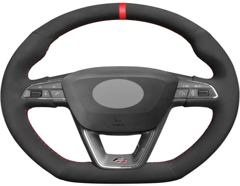 Black Suede Red Marker Car Steering Wheel Cover For Seat Leon Cupra R Leon ST Cupra Ateca Ateca FR5798844