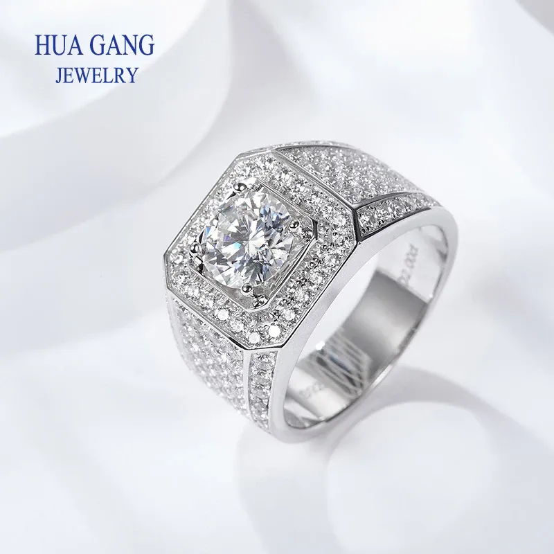 Anneaux Bague Moissanite de couleur D pour hommes, en argent Sterling 1/2/3 Carat, diamants ronds brillants, bague de fiançailles, bijoux de mariage pour hommes