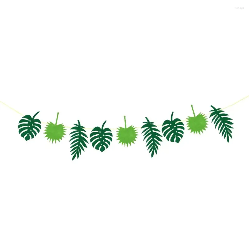 Banner con bandierine per decorazioni per feste, singolo e cordino pende un fiore con foglie di fenicottero