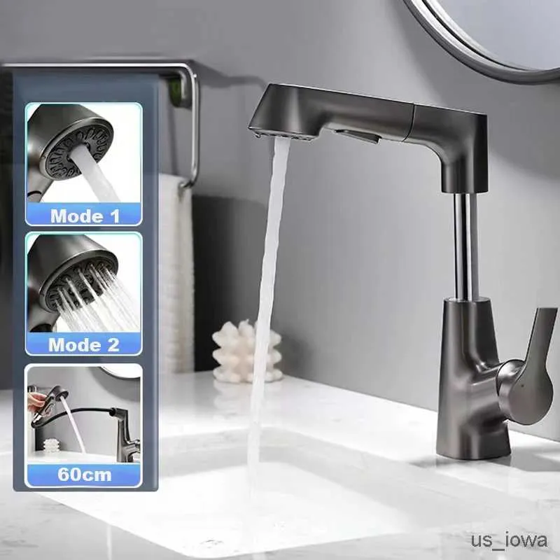 Rubinetti per lavabo bagno Rubinetto per lavabo estraibile con sollevamento Miscelatore acqua girevole a 360 gradi Rubinetto per lavello da cucina in acciaio inossidabile con rubinetti spruzzatori estraibili