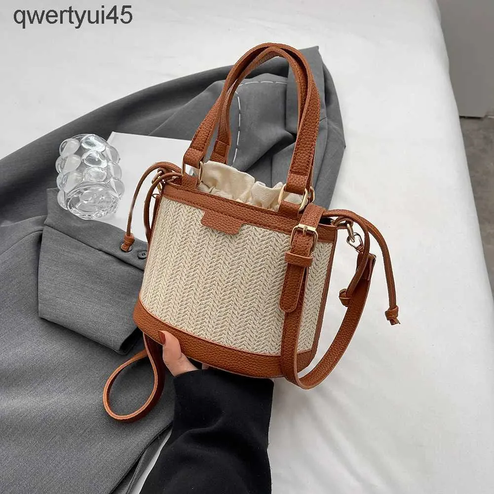 Umhängetaschen 2023 Kordelzug Stroh Eimer Soulder Taschen für Frauen Top andle Taschen Sommer Beac Raan Boo Casual Woven Taschen Weibliche andbagH24220