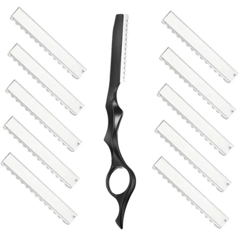 1 datorer hårstyling rakkniv och 10st ersättande rostfritt stål rakknivar för salongs hemanvändning9196574