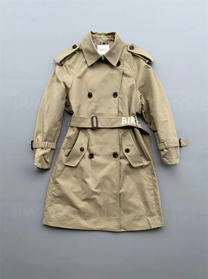 Midlängd Trench Coat Women's Spring and Fall Light Khaki Double Breasted Loose Casual Coat Women Windbreaker Loose Elegant Belt Ladies Coat Female Luxury Brand Haz