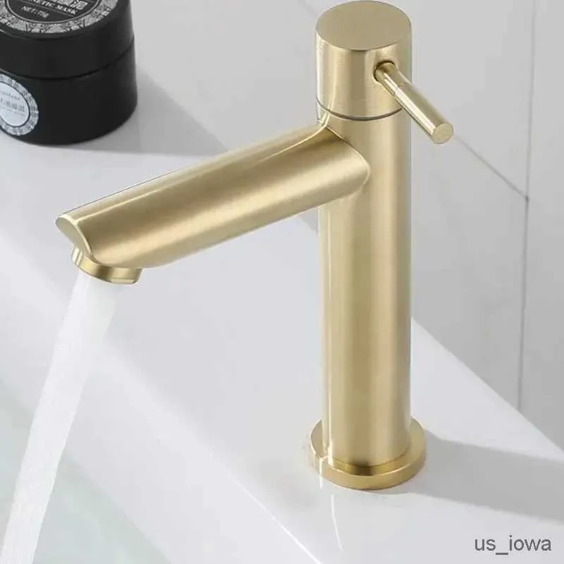 Bathroom Sink Faucets Brushed Gold Basin Faucet Bathroom Washbasin Tap Cold Single Lever Deck Mounted Waterfall Kitchen Sink Water Tap Toilet Hardware