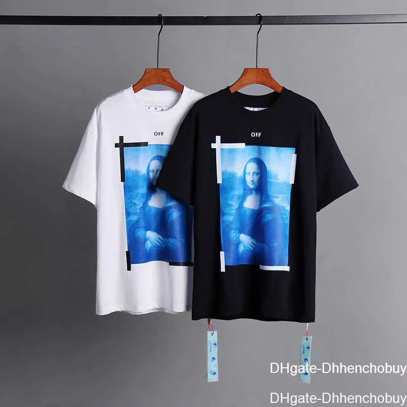 23SS Designermens T-shirts Xia Brand ow off Mona Lisa Oil Målning Arrow Kort ärm Män och kvinnor avslappnad stor lös t-shirt