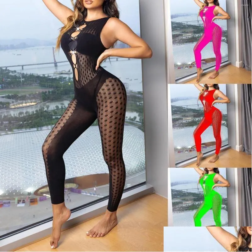 Bh's Dames Fun Diamond Mesh Kleding Y Highlighting Body Mouwloos Jumpsuit Feestoverhemden Pack Drop Delivery Dh3Ys