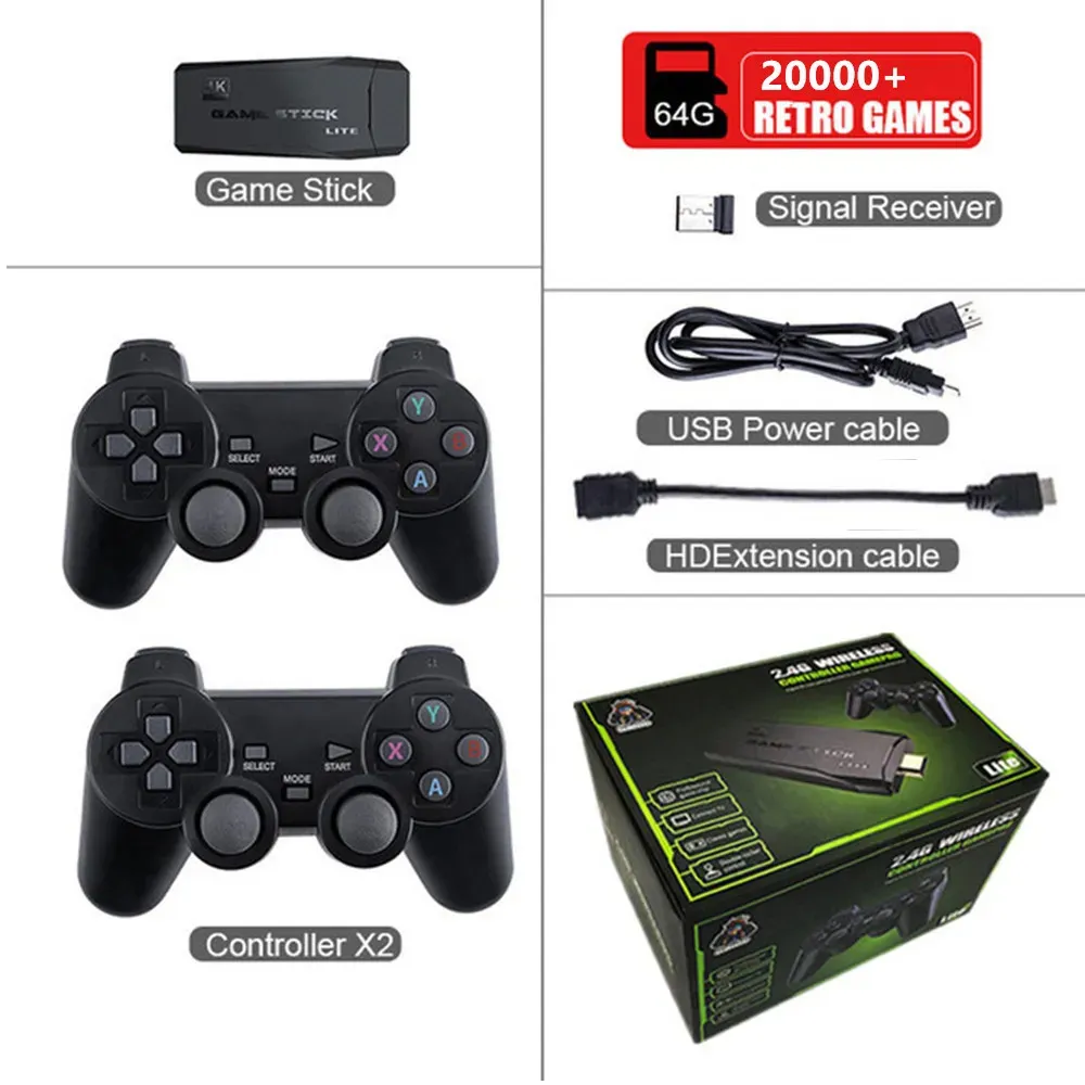 10pcs/Lot M8 TV Video Game Console 2.4G Game Wireless Controller Game Stick 4K 64G 20000 Games 32GB 3800 Game Retro Games for PS1/GBA Boy Christmas Dropshiping