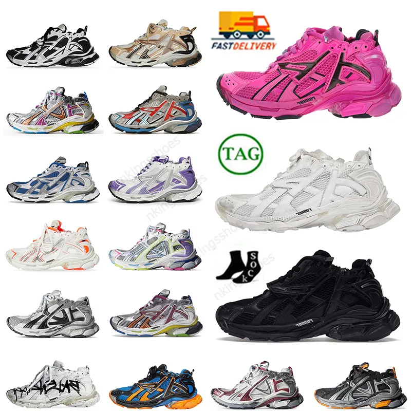 Corredores 7.0 Homens Designer Running Shoes Pista Paris Transmitir Sentido Runner 7 Mulheres Faixas Graffiti Branco Preto Azul Vermelho Treinadores Sapatilhas Andando Jogging Tamanho Grande 12