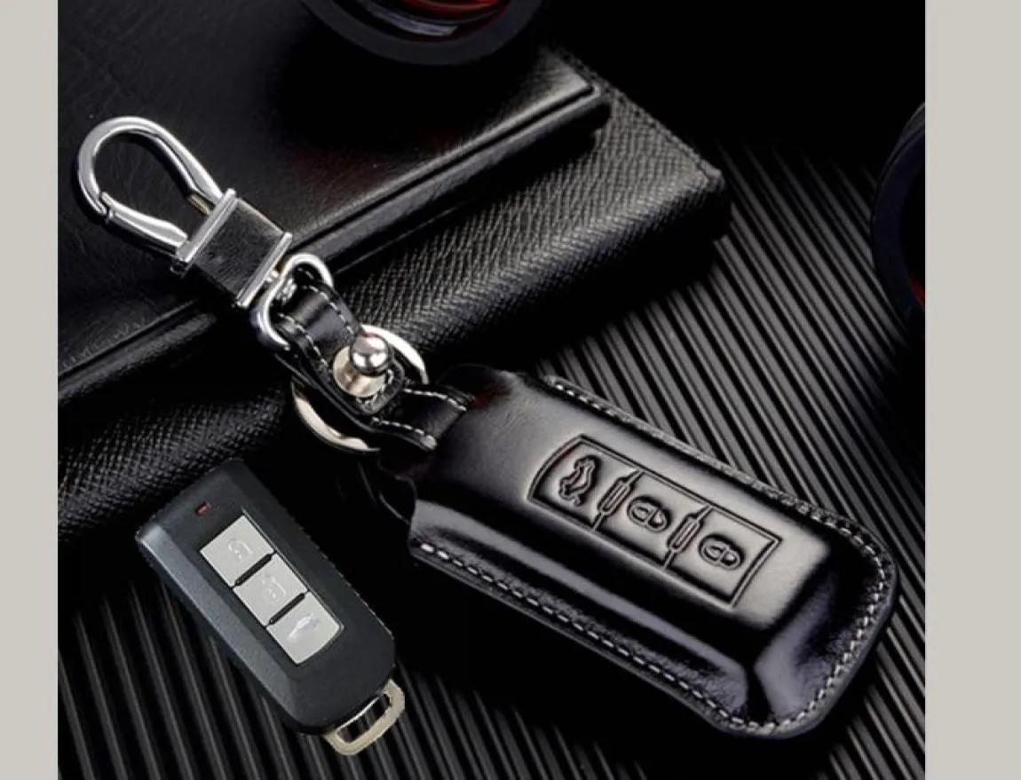 غطاء مفتاح جلدي أصلي لـ Mitsubishi Outlander ASX RVR MIRAGE MONTERO Sport Smart Remote key حامل الحالة 7424672