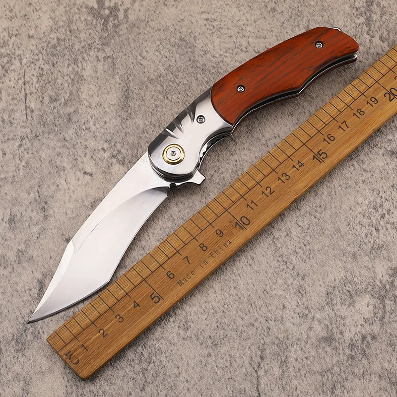 1 Pz Nuovo A2248 Coltello pieghevole Flipper di fascia alta D2 Lama satinata in palissandro con manico in acciaio Testa con cuscinetto a sfera esterno Rondella Coltelli a cartella aperta veloce