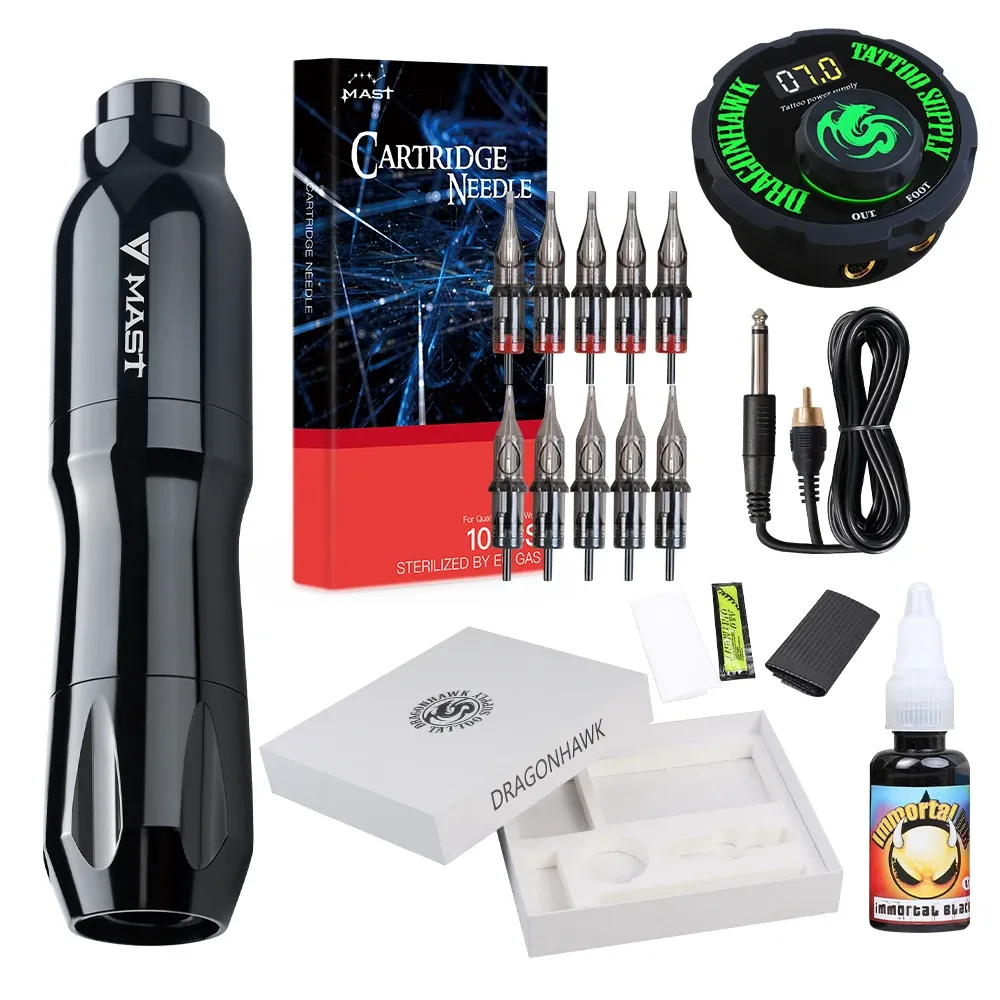 Machine Professionele Tattoo Rotary Pen Hine Set Tattoo Kit Hine Onsterfelijke Inkten LCD Mini Power Naalden Tattoo Supplies