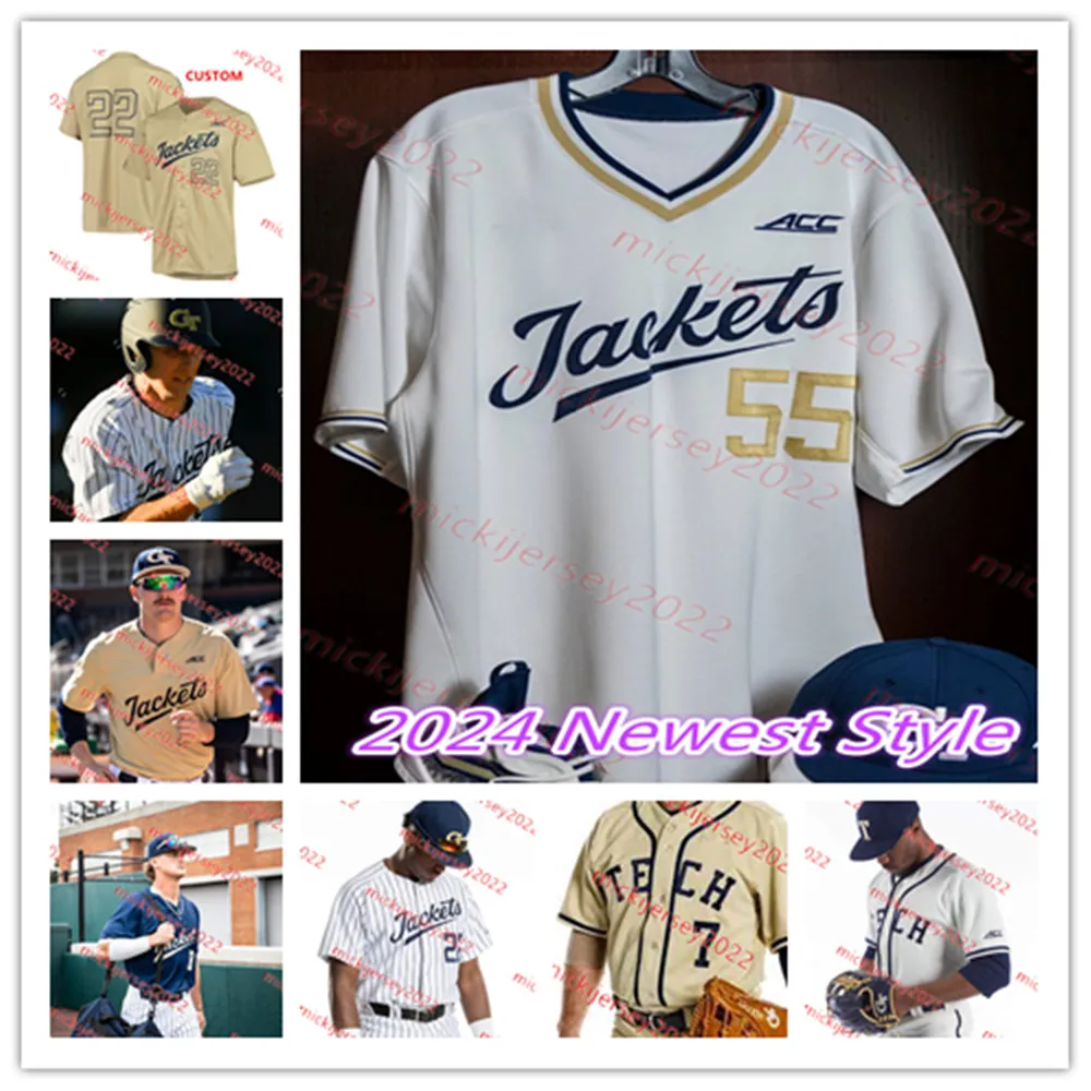 Brandon Prince 2024 Georgia Tech Jaquetas Amarelas Camisa de Beisebol Personalizado Costura Mens Bradley Frye Jackson Finley Jett Lovett Michael Guldberg Georgia Tech Jerseys